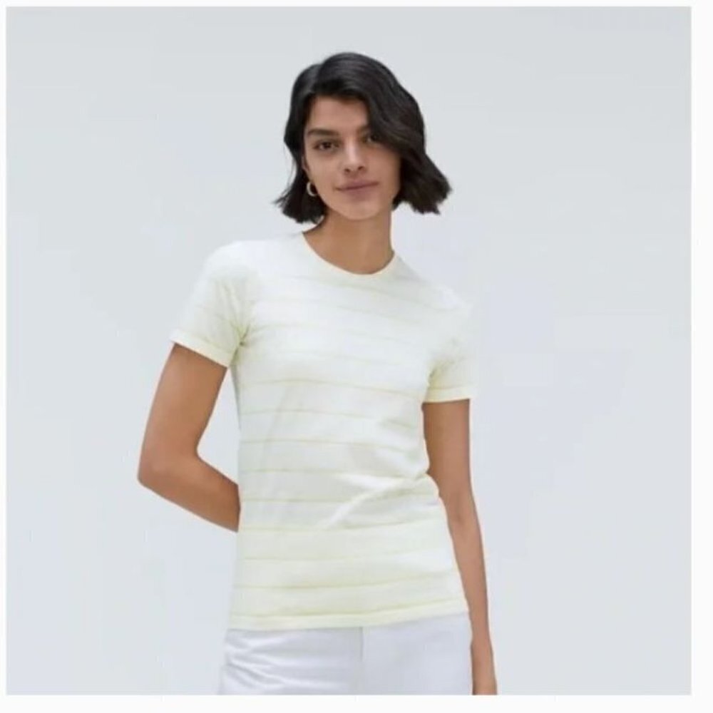 Everlane Soft Organic Cotton T-Shirt Cream Yellow Striped Short Sleeve Medium